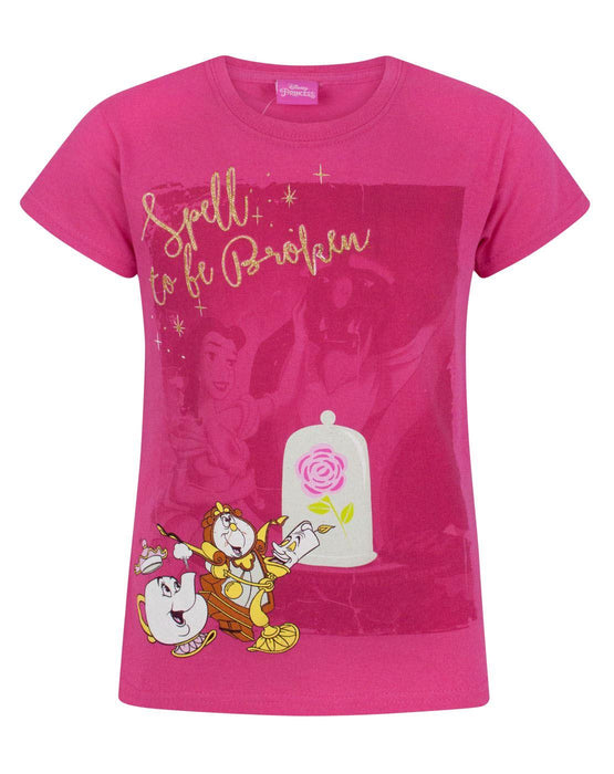 Disney Beauty and the Beast Girls Pink Short Sleeved T-Shirt