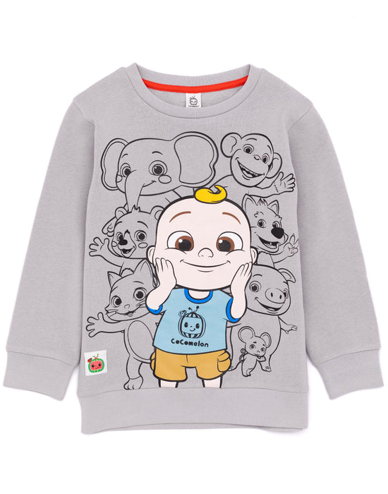 Cocomelon Multi-Character Placement Print Unisex Kids Grey Sweatshirt