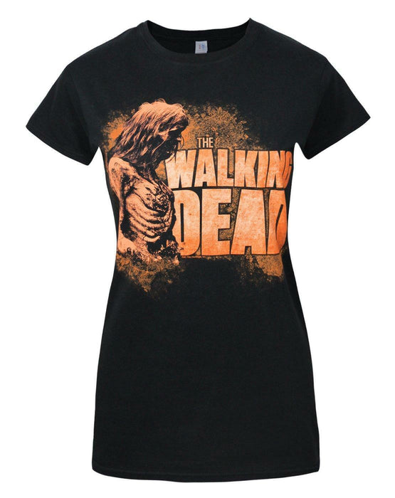 The Walking Dead Zombie Print With Tv Show Logo Womens Black Short Sleeved T-Shirt