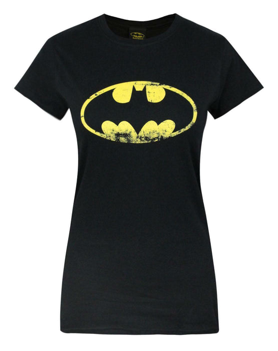 DC Comics Distressed Logo Womens Black Short Sleeved T-Shirt