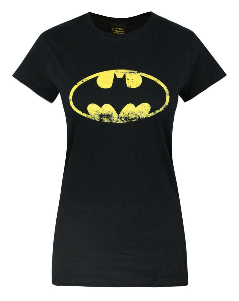 DC Comics Distressed Logo Womens Black Short Sleeved T-Shirt