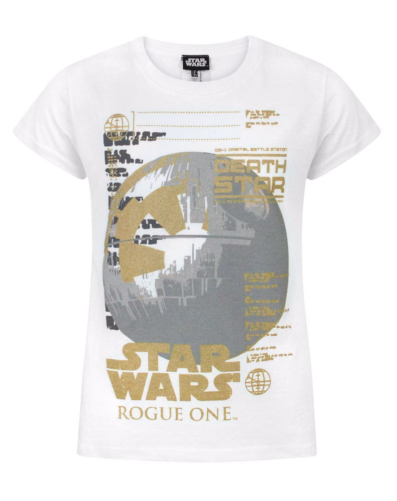 Star Wars Rogue One Metallic Death Star White Girl's T-Shirt