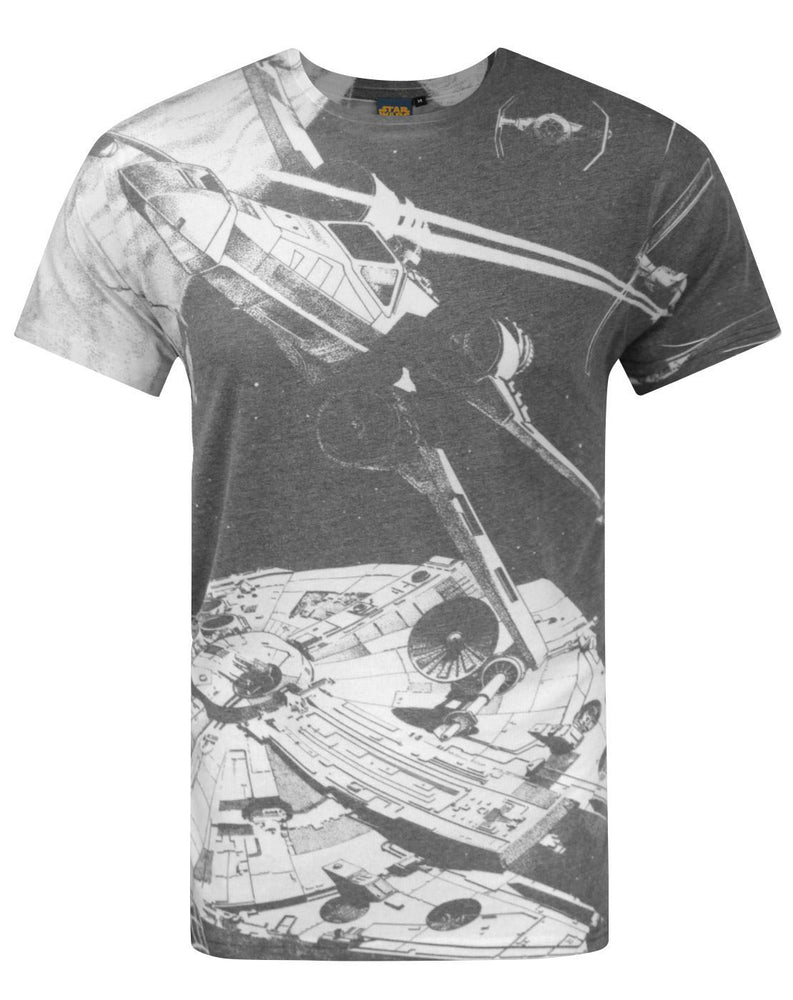 Star Wars Black and White Space Battle Men's T-Shirt