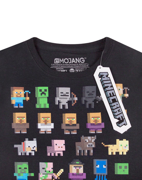 Minecraft Sprites Girl's Black Short Sleeve T-Shirt Kids Gamer Tee