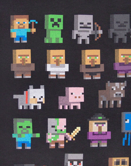 MINECRAFT SPRITES CHARACTER DESIGN TEE - Minecraft shirt for gamers showcases fan favourite Minecraft characters Creeper, Pig, Cave Spiders and more in vibrant print contrasted against the black top making the perfect addition to any fans Minecraft merchandise collection.