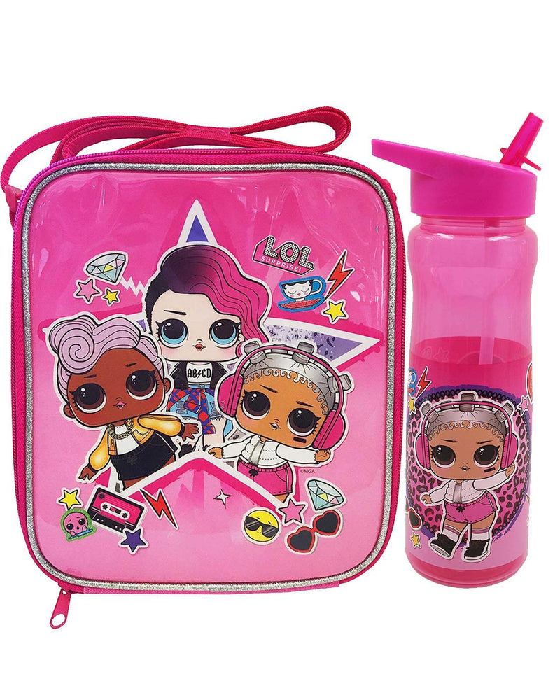 LOL Surprise Dolls Rock Pink Lunch Bag & Drinks Bottle School Set 