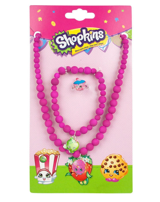 Shopkins Beaded Necklace, Bracelet and Ring Jewellery Set