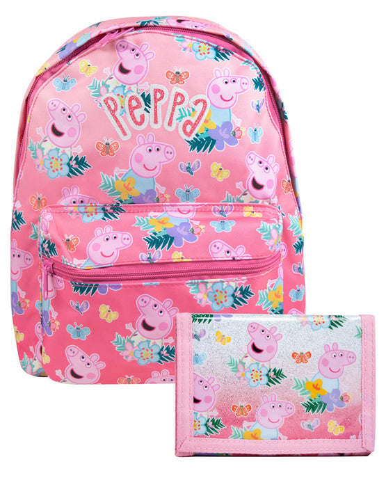 Peppa Pig Backpack Bag and Purse Wallet Gift Set Bundle