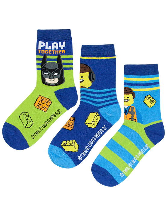 Lego Movie 2 Assorted 3 Pack Kids Blue Socks