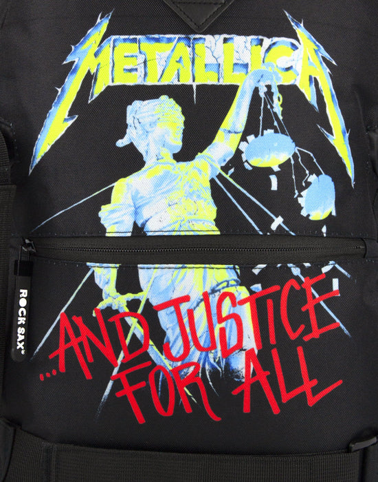 Rock Sax Metallica Justice For All Skate Heavy Metal Thrash Metal Bands 1988 Album Music Backpack Carry Bag Luggage Rucksack Bag Merchandise Unisex Adults Men's Women's Zip Up Black 