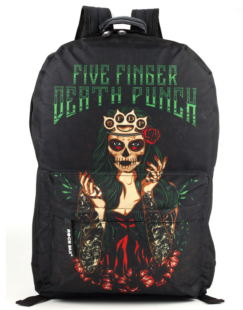Rock Sax Five Fingered Death Punch Day Of Dead Album Band Music Rock 'n' Roll Pop Saxophone Backpack Bag Rucksack School Luggage Zip Up Unisex Adults Women's Men's Black Green 