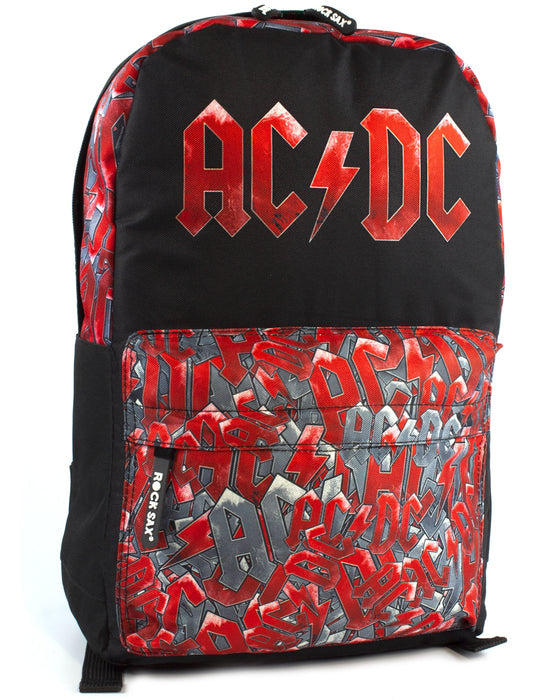 Rock Sax ACDC Pocket All Over Print Backpack - Black and Red