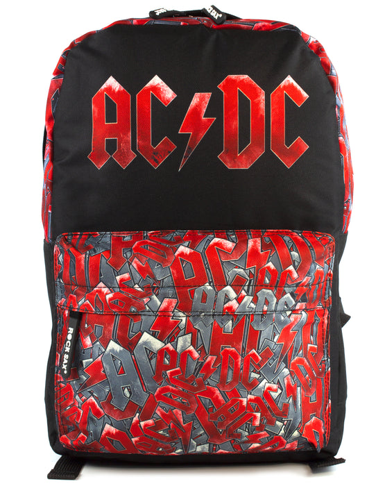 Rock Sax ACDC Pocket All Over Print Backpack - Black and Red