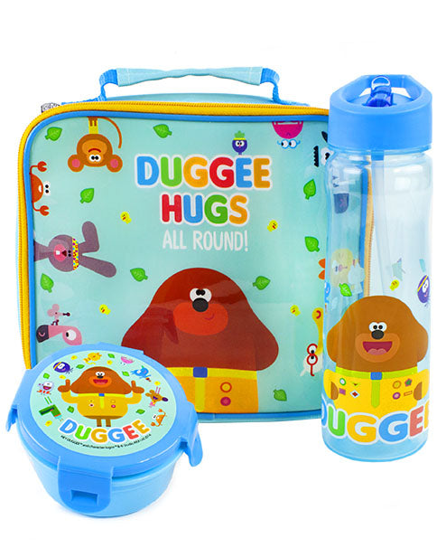 Hey Duggee & Animals Childrens 3 Piece Lunch Bag, Bottle & Snackpot Set