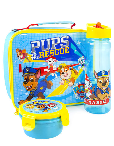 Paw Patrol Rescue Pups Childrens 3 Piece Lunch Bag, Bottle & Snackpot Set