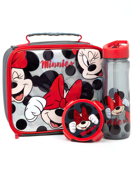 Minnie Mouse Polka Dot Childrens 3 Piece Lunch Bag, Bottle & Snackpot Set