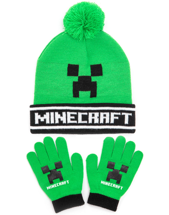 Minecraft Green Creeper Beanie and Glove Set