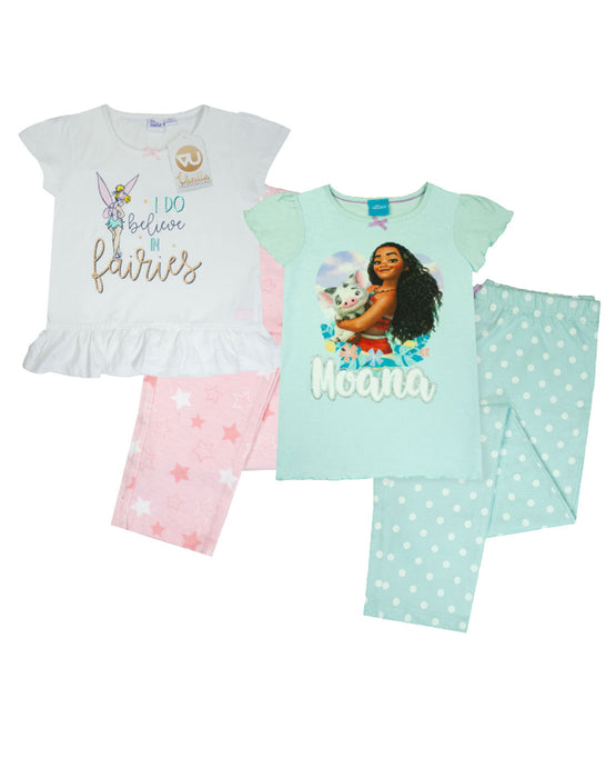 Disney Girls Tinkerbell and Moana Long 2 Pack Pyjamas Bundle