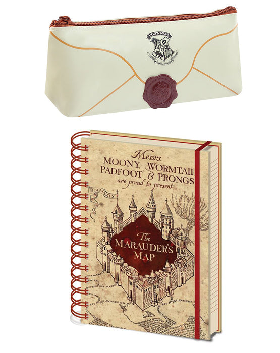 Harry Potter Hogwarts Letter Pencil Case and Marauders Map Notebook Stationary Set