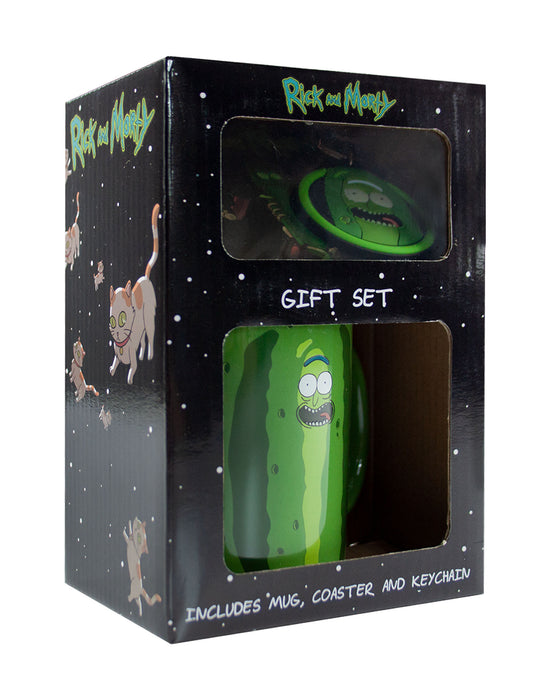 Rick and Morty Pickle Rick Mug, Coaster and Keychain/Keyring Merch Gift Set