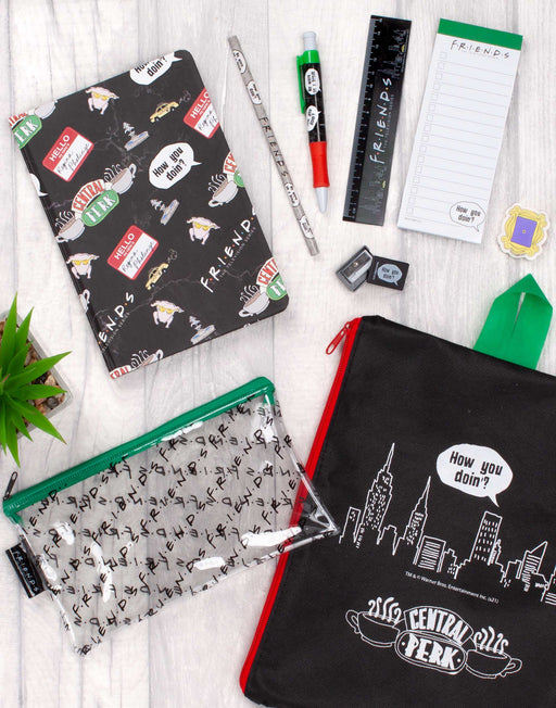  This Central Perk Cafe set comes with an A5 book that has lined paper ideal for taking notes and drawing! Matched with a pencil case, notepad, ruler, pencil, pen, sharpener and eraser making a cool addition to your school stationery set!