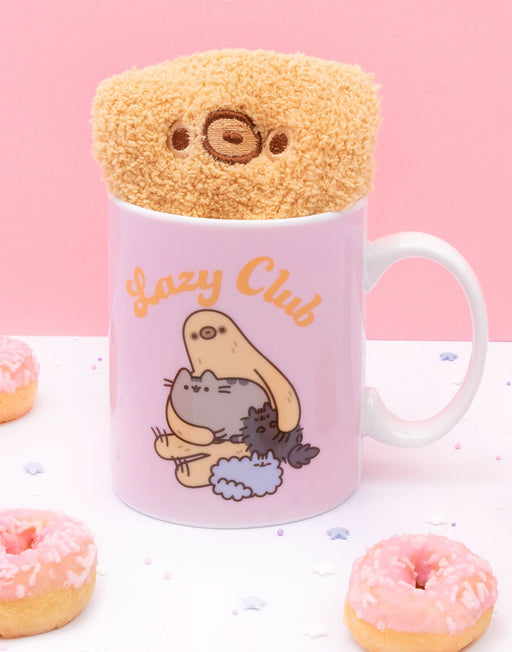 Pusheen The Cat & Sloth Lazy Club Mug & Fluffy Sock Gift Set - Adults & Teens