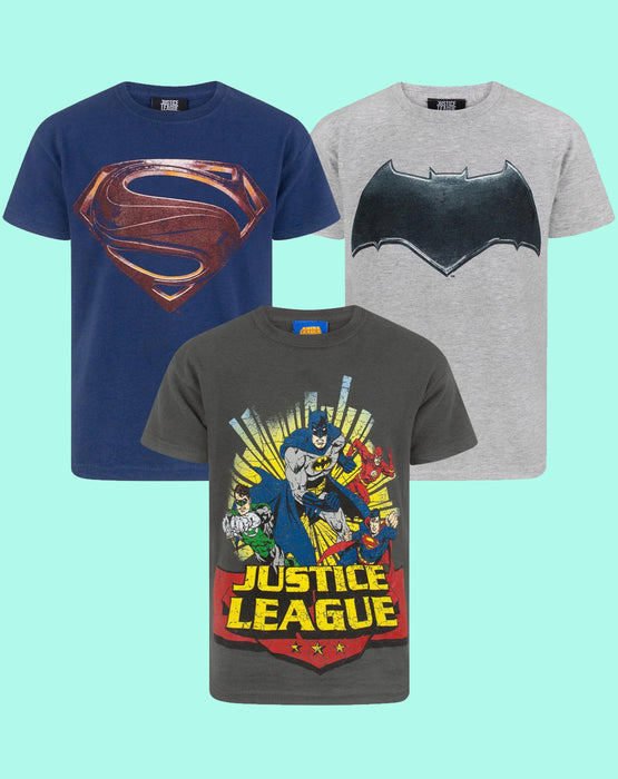 Justice League Pack of 3 Boy's T-Shirts Batman Superman Flash Green Lantern Multi-Pack