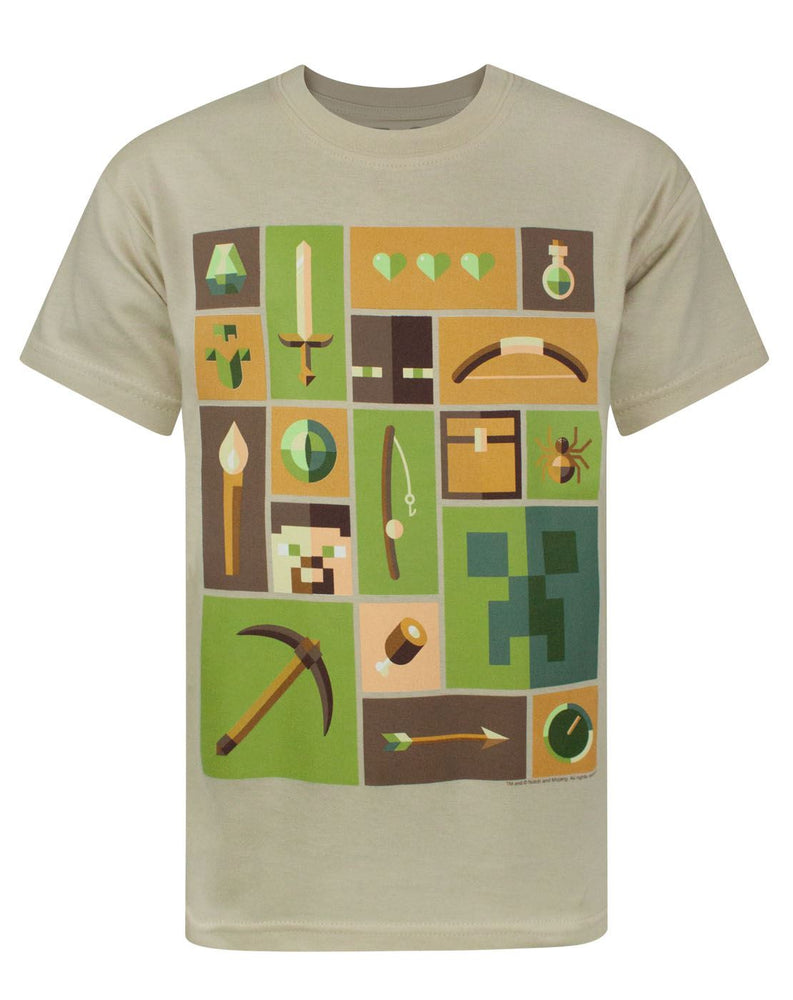 Minecraft Creeper Explorer Pickaxe Beige Boy's T-Shirt