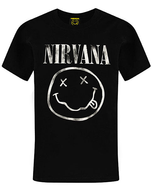 Our Nirvana kids top comes in black with a vivid print of the famous Smiley face design. Perfect for little fans of the American rock band.