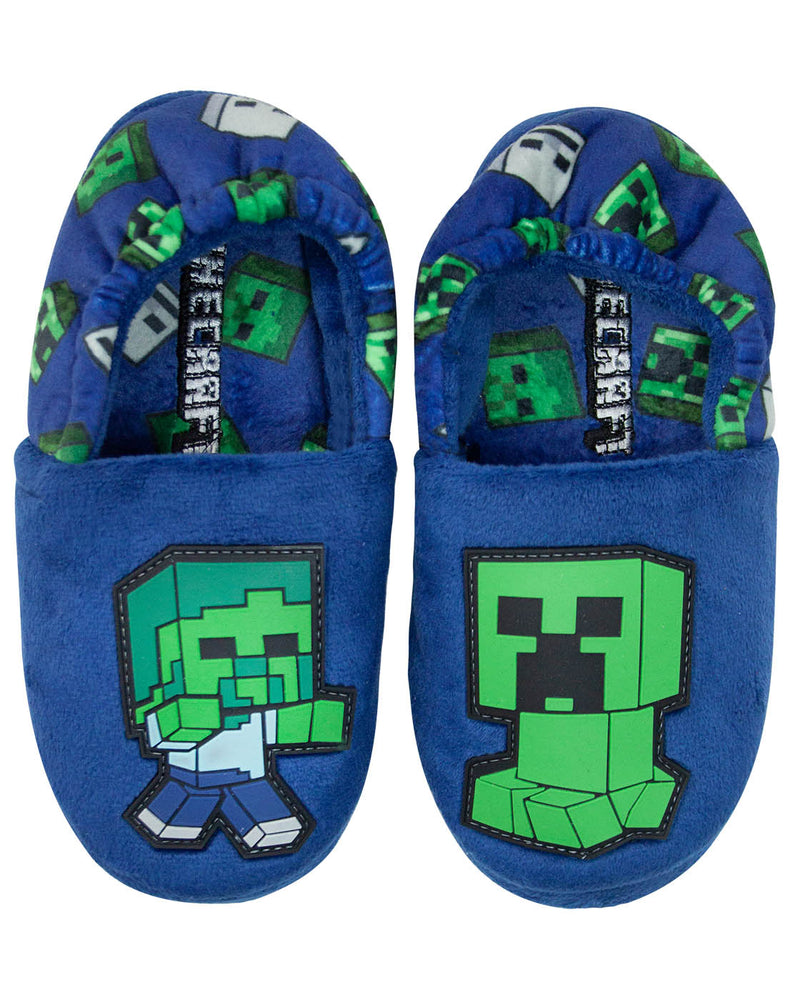 Minecraft Creeper vs Zombie Boys Blue Slipper Kids House Shoe - Blue