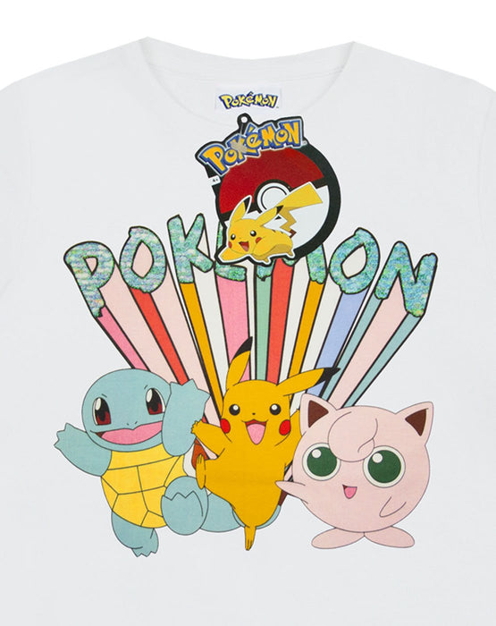 Pokemon Pikachu and Characters Girl's T-Shirt - White