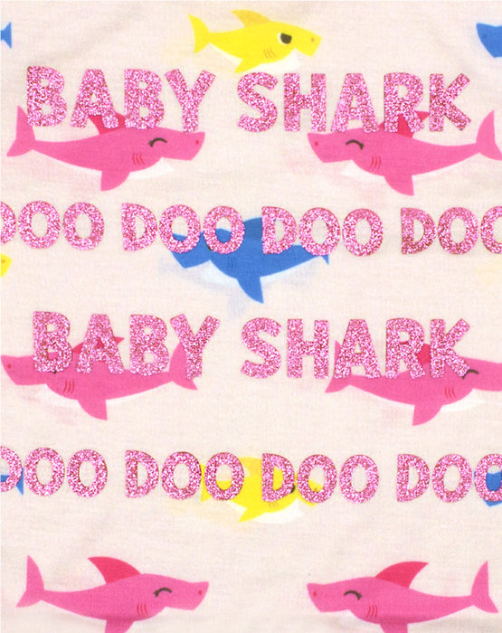 Baby Shark Glitter All Over Shark Print Girl's T-Shirt - Pink