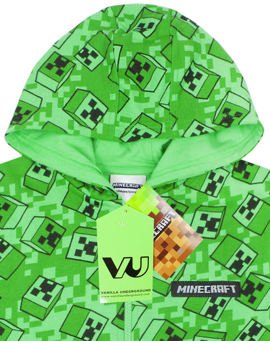 Minecraft Creeper All Over Print Boys Green Zip Up Hoodie