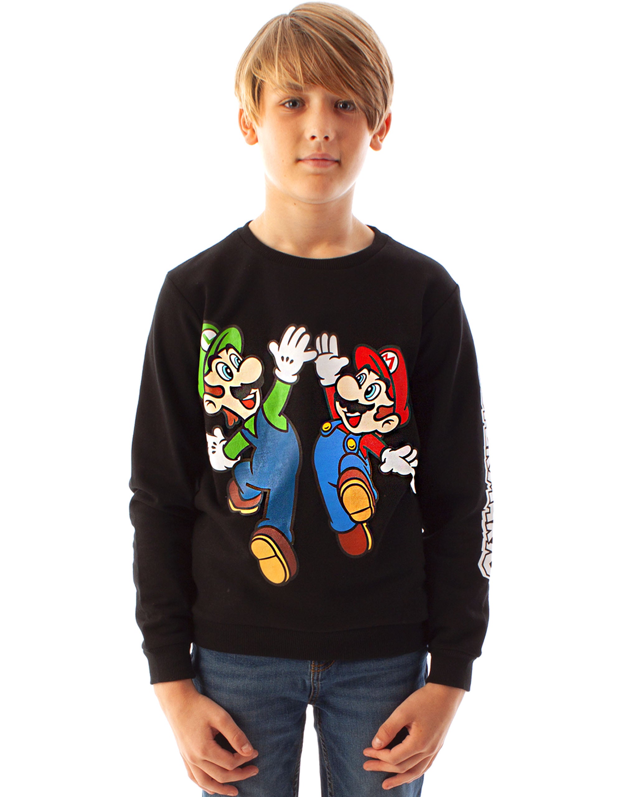 Super Mario Girls Cropped Gaming Sweatshirt - Long Sleeve, Black With Pink Taping, Size 10