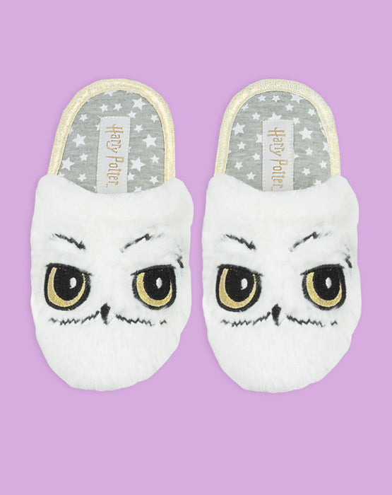 Harry Potter Hedwig Owl White Plush Girl's Slip-On Mule Slippers