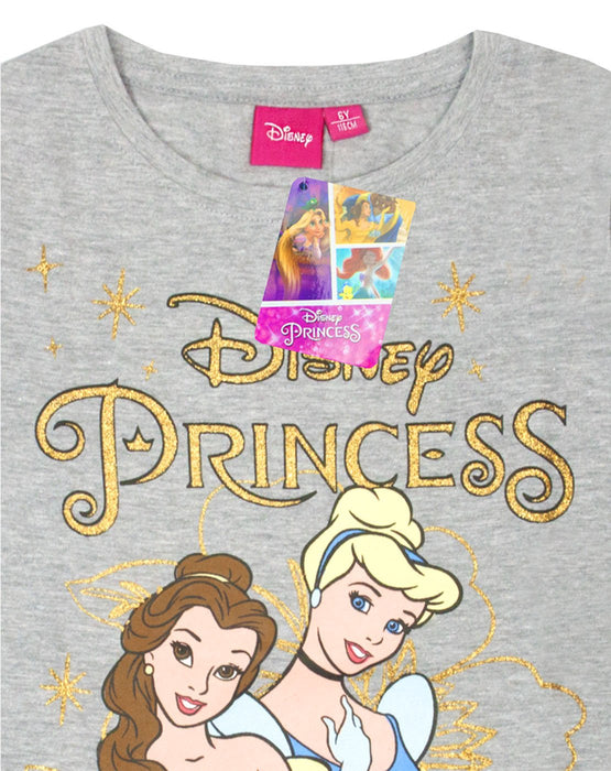 Disney Princess Characters Glitter Grey Long Sleeve Girl's T-shirt