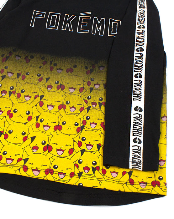 Pokemon Pikachu Fade Long Sleeve Boy's T-Shirt- Black