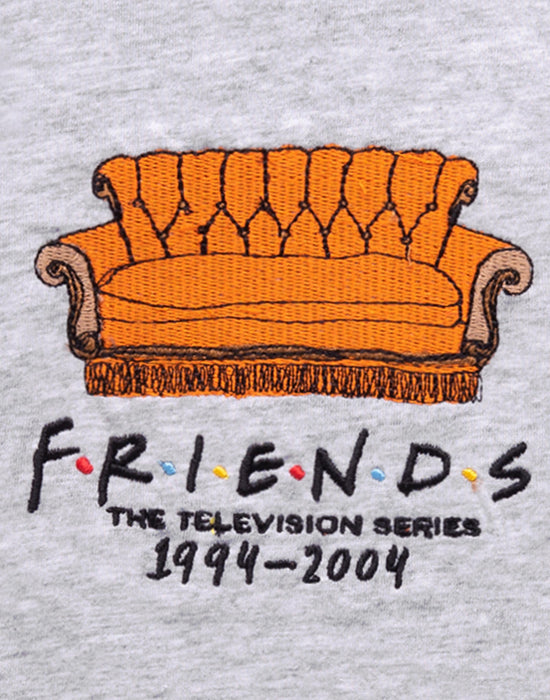 Friends Embroidered Central Perk Couch Girl's Cropped T-Shirt - Grey