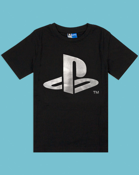 Playstation Foil Logo Print Boy's T-Shirt - Black