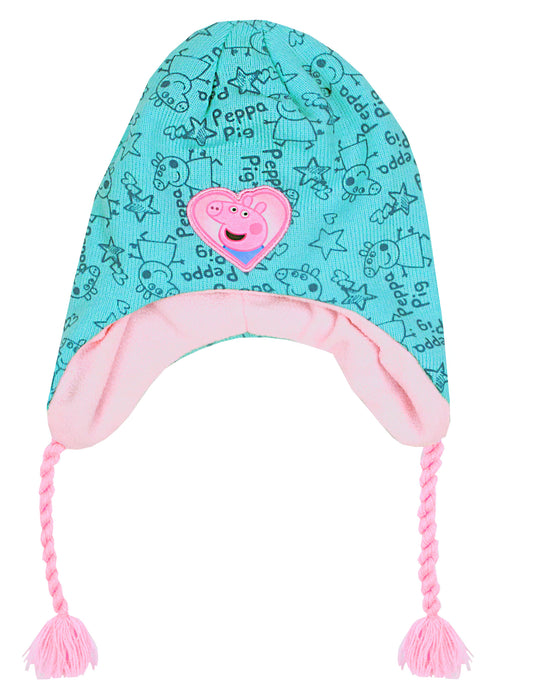 Peppa Pig Kids Winter Woolly Girls Blue Earflap Hat 
