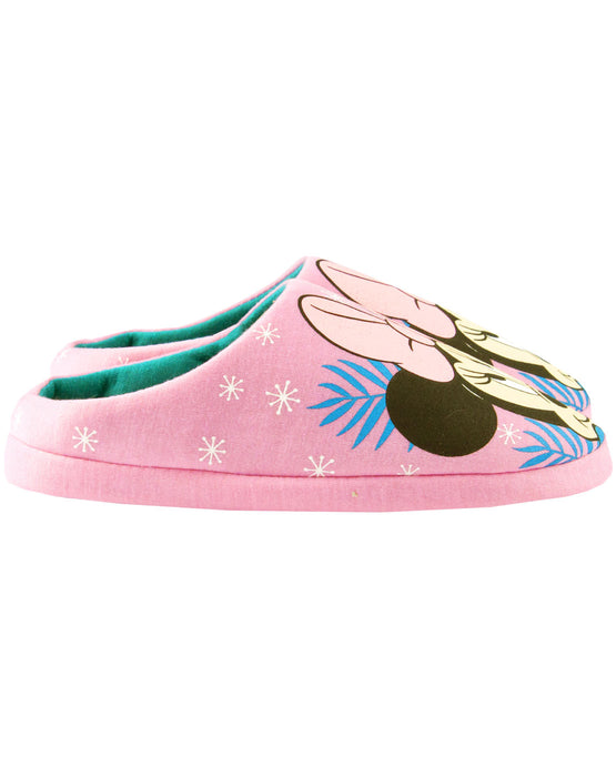 Disney Minnie Mouse "Spring Palms" Girl's Pink Polyester House Slippers