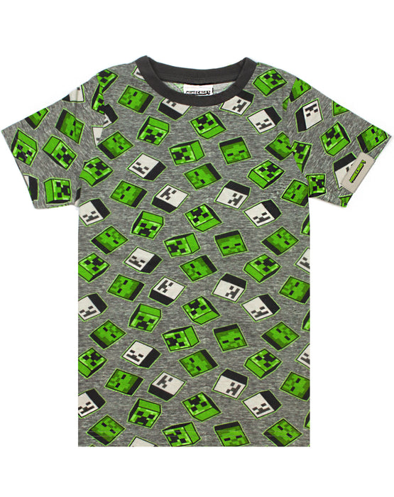 Minecraft All Over Print Creeper Zombies Boy's T-Shirt - Grey