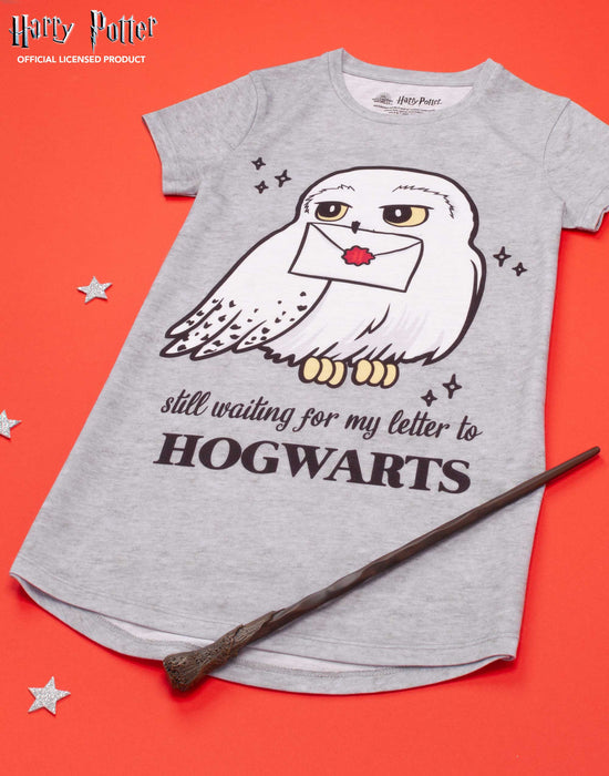 Harry Potter Hedwig Hogwarts Girl's Grey Marl Pyjama Night Dress