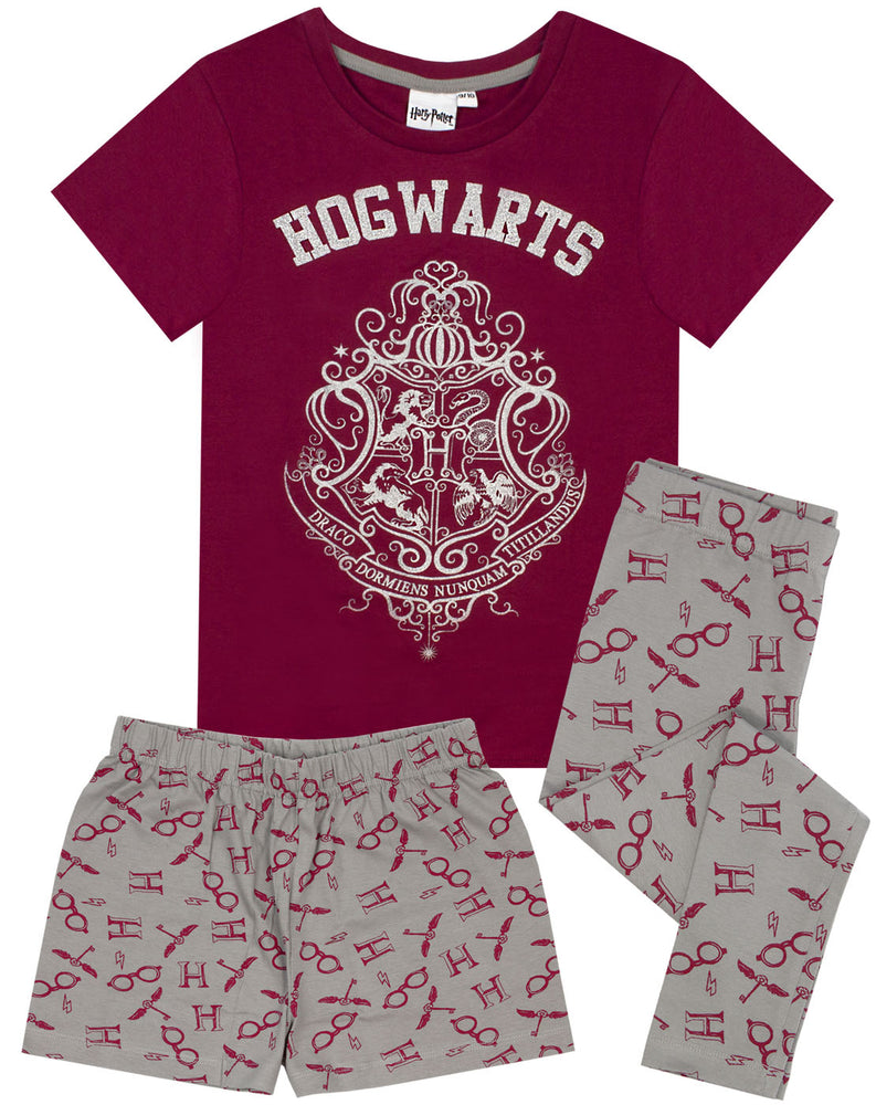 Harry Potter Hogwarts Crest Glitter Print Girl's Long OR Short Leg Pyjamas