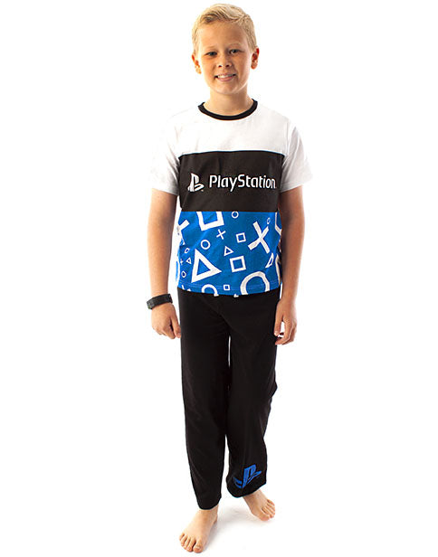 - Our PlayStation PJ set for kids and teens is the perfect gift for all little PlayStation gamers. This Sony PlayStation nightwear set for him and her includes a short sleeve gamer top and black PlayStation logo trousers perfect for getting their gamer faces on!
