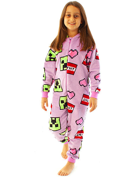 Minecraft Creeper Face & TNT Girls Gaming Loungewear Onesie - Pink ...
