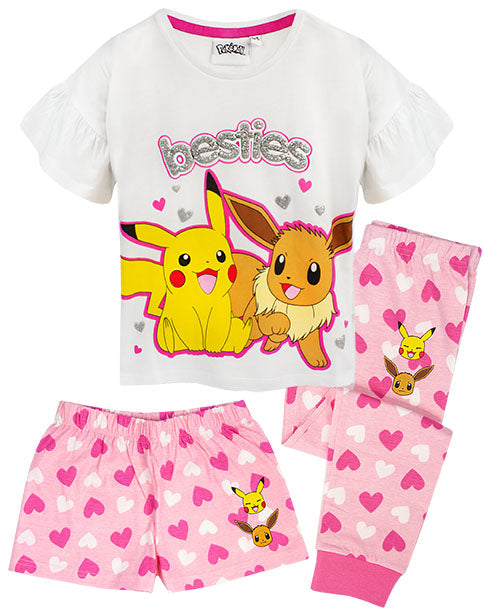  – Pokémon PJ set for girls includes a Pikachu &amp; Eevee t-shirt paired perfectly with a choice of either long leg Pokémon pj bottoms or shorts making an awesome gift for little girl gamers.