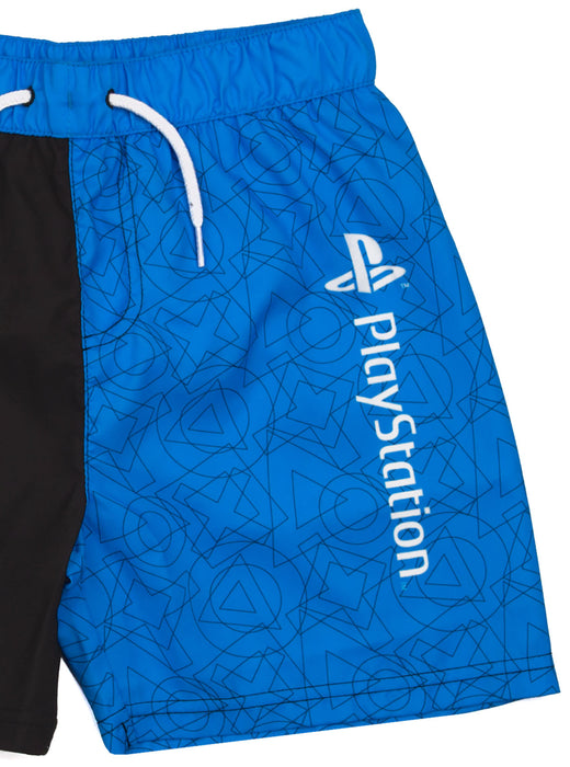PlayStation Swim Shorts For Boys | Gamer Swimming Pants Trunks With Drawstring Waistband | Black & Blue Controller Swimwear Kids & Teens
