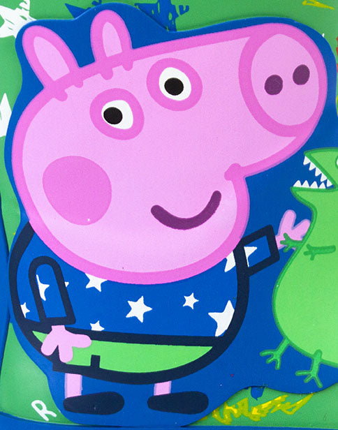 GEORGE PIG & DINOSAUR RAWR RAIN BOOTS - Rubber Peppa Pig wellies that feature a bold print of the much-loved characters George Pig & Dinosaur surrounded by a fun green and blue all over print featuring stars, lightning bolts and a Dinosaur quote reading ‘rawr’ making a must have Peppa Pig gift for Christmas, Birthdays and all occasions!