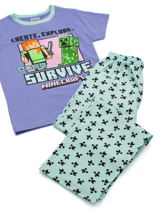 Minecraft Pyjamas Girls Long OR Short Bottom Options Kids Gamer PJs